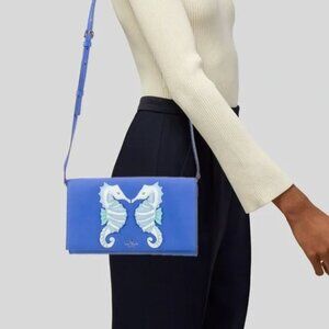 Kate Spade “Breath of Fresh Air” Seahorse Blue Leather Crossbody Shoulder Bag